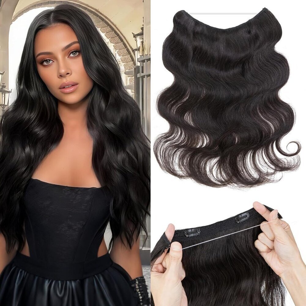 Hair Extensions Remy Human Hair Natural Black 16 Inch Clip-In Seamless
